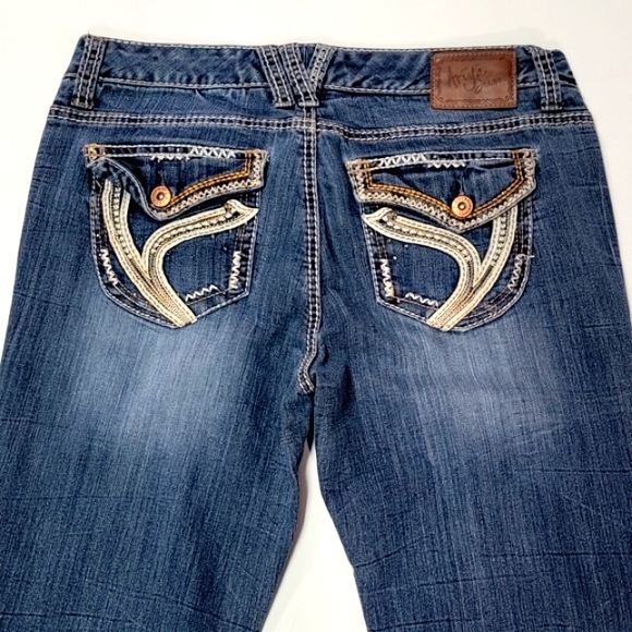 ARIYA JEANS ♡ Sweet 'n Sexy Embellished Bling Stretchy Flared Blue Jeans 11|12 - Picture 9 of 17